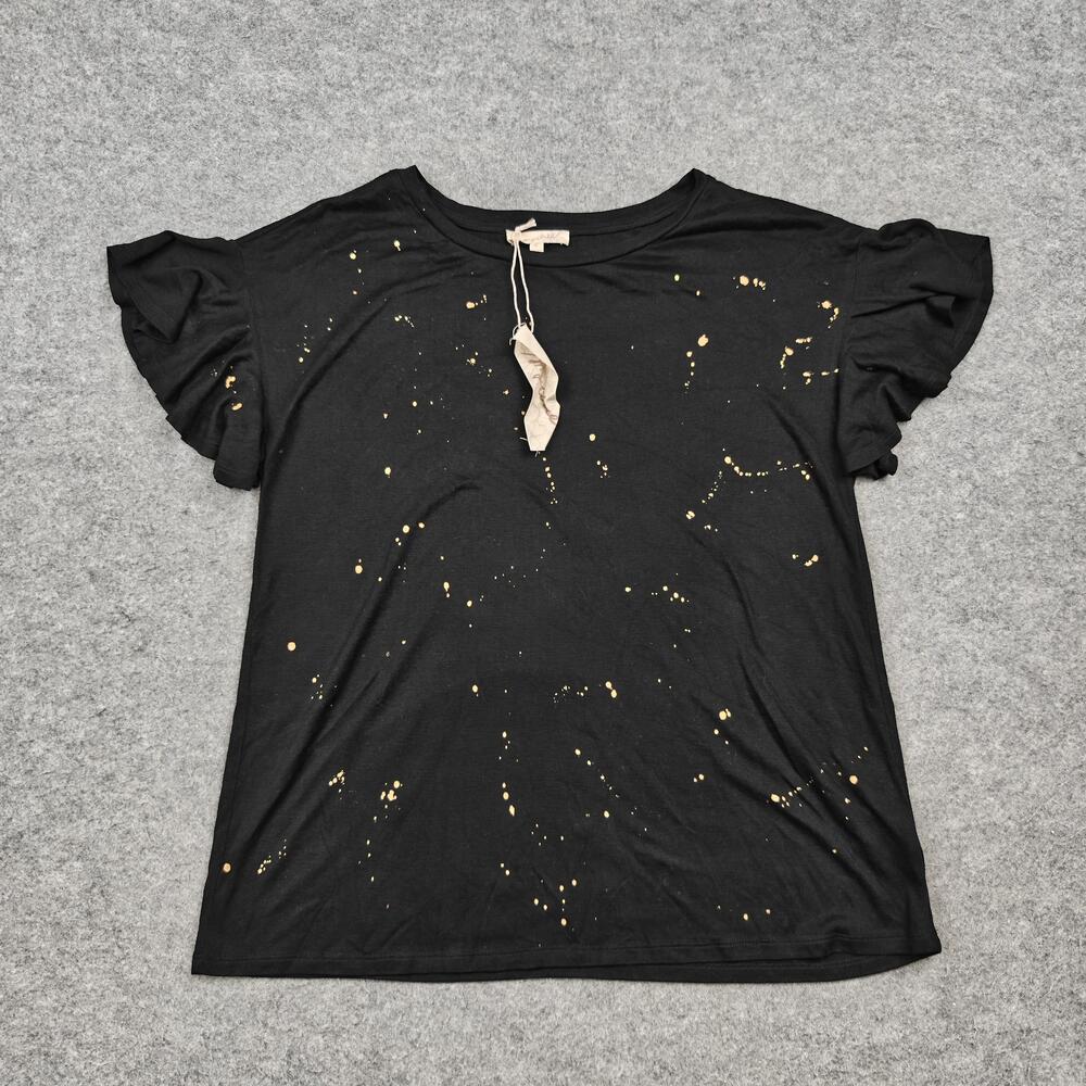Mystree T-Shirt Womens Small Black Flutter Sleeve Ruffle Jersey Lightweight